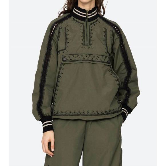 NEW SEA mille embroidery windbreaker top in olive - Picture 2 of 4